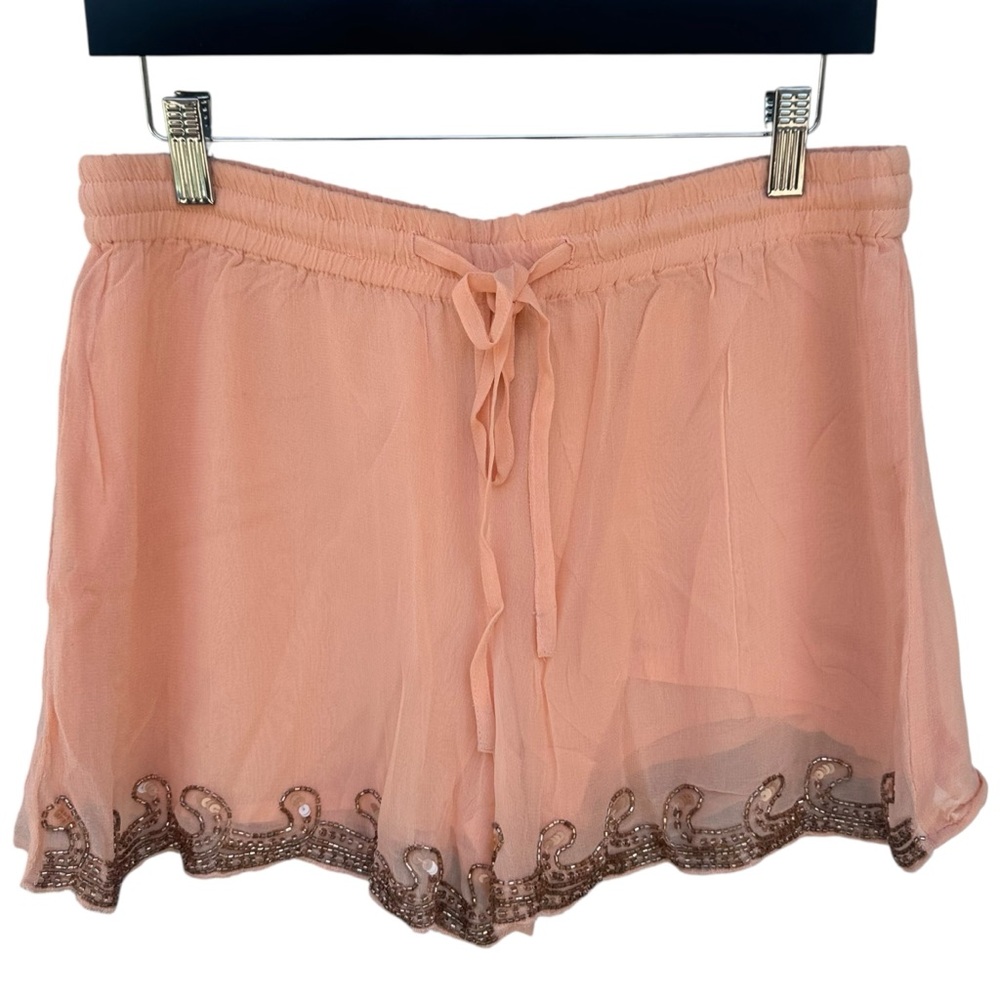 RAGA Shorts Womens Large Peach Go Freely Embellished Fully Lined Sequin Beaded